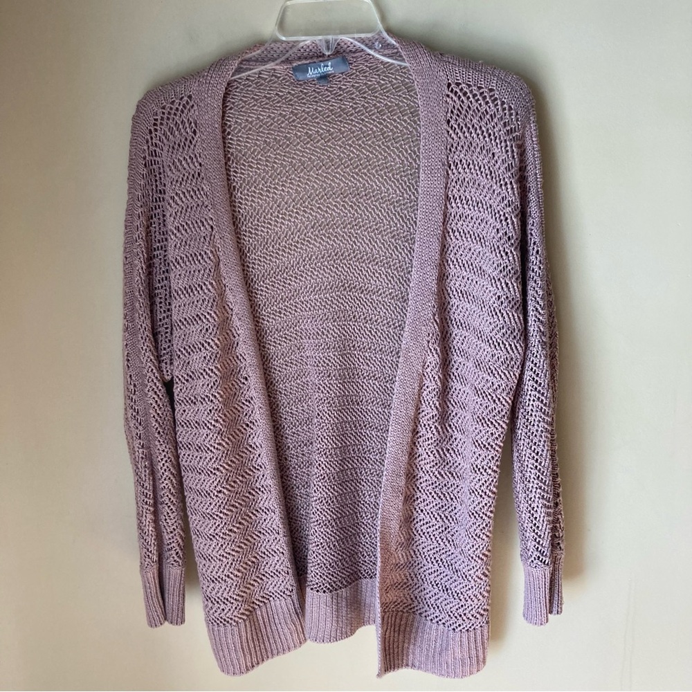 Marled by Reunited Clothing Women’s Dusty Pink Open Front Open Knit Cardigan